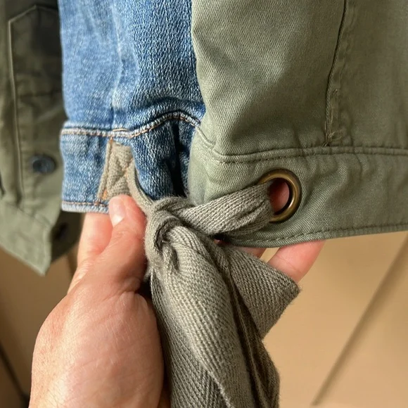 Pilcro Anthropologie Mixed Media Denim Jacket Blue/ Army Green Small - Picture 8 of 11